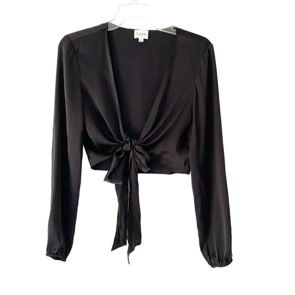 Cami NYC Tops - Cami NYC New York Silk Black Tie Front Crop Blouse size large